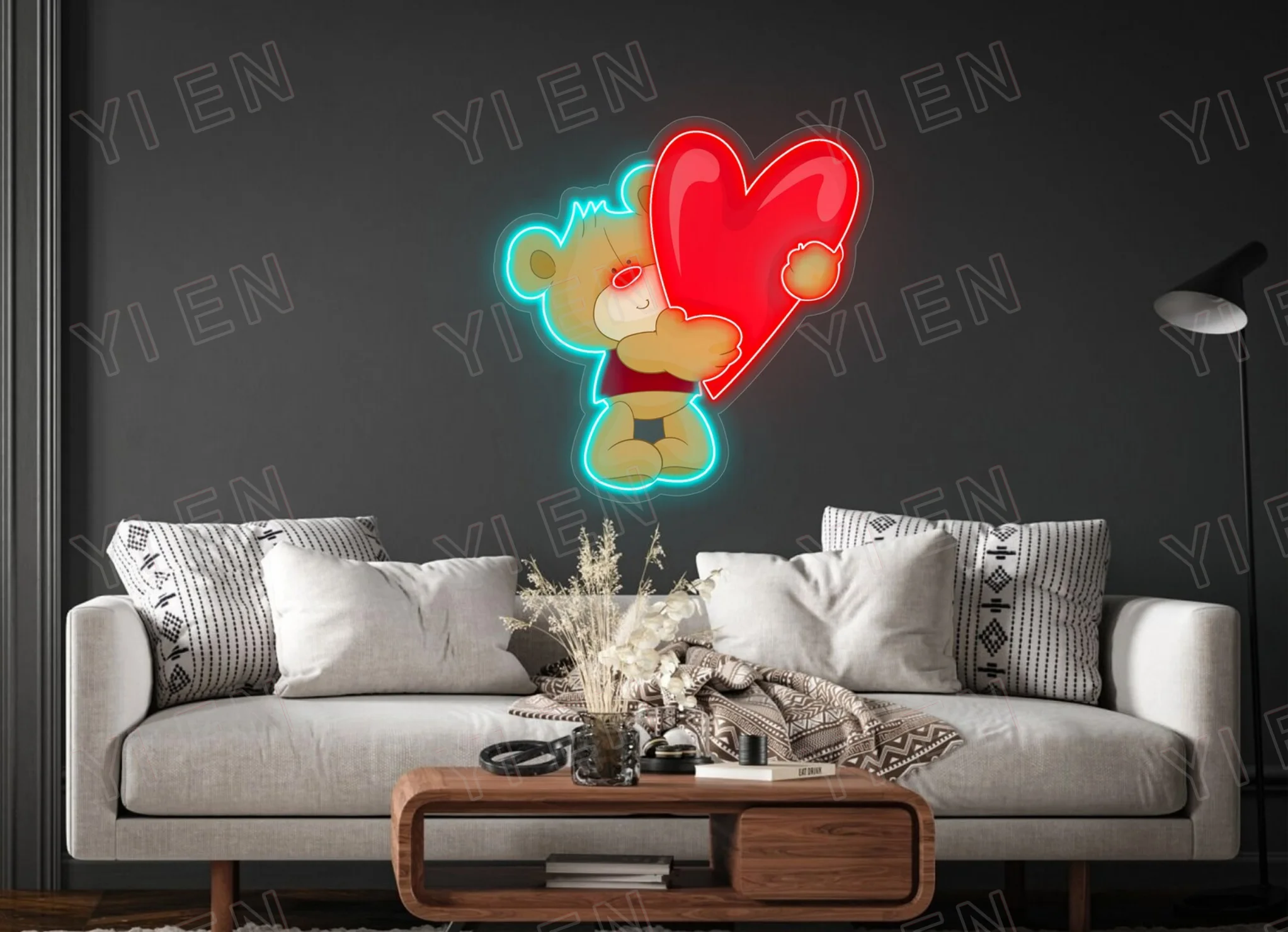 ¡Lindo oso con gran corazón rojo, obra de arte de neón! Letrero artístico de luz LED de oso, decoración de neón Ideal para el hogar, fiesta, negocios, perfecto para Ani