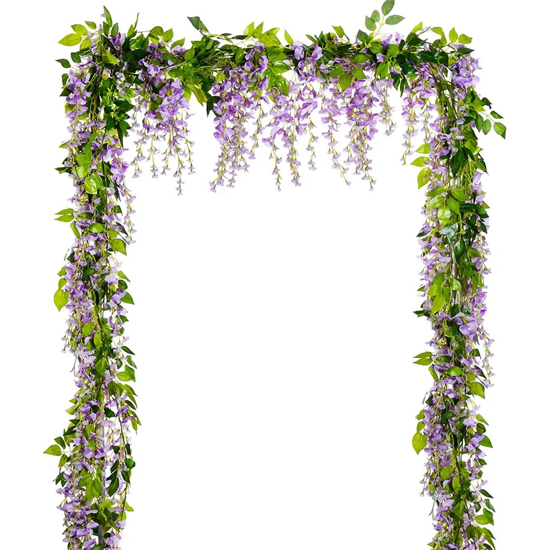 Artificial Wisteria Vine Silk Hanging Flower Fake Leaf Flower Vine for Home Garden Outdoor Ceremony Wedding Arch Floral Decor