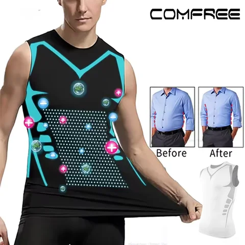Men Shapewear Strip Shaping Vest Sleeveless Shirt Tight Compression Shirts Tank Top Body Shaper Breathable Body Shaper Round Neck Underwear