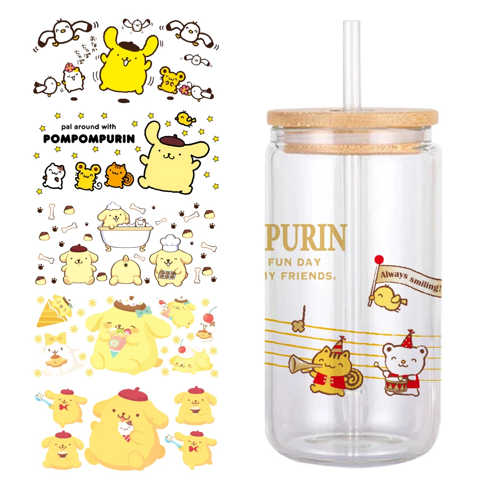 11*24cm Pompompurin Sanrio UV DTF Sticker DIY For 16oz Glass Cup Waterproof Phone Gift for Kids Decals Coffee Cup Sticker