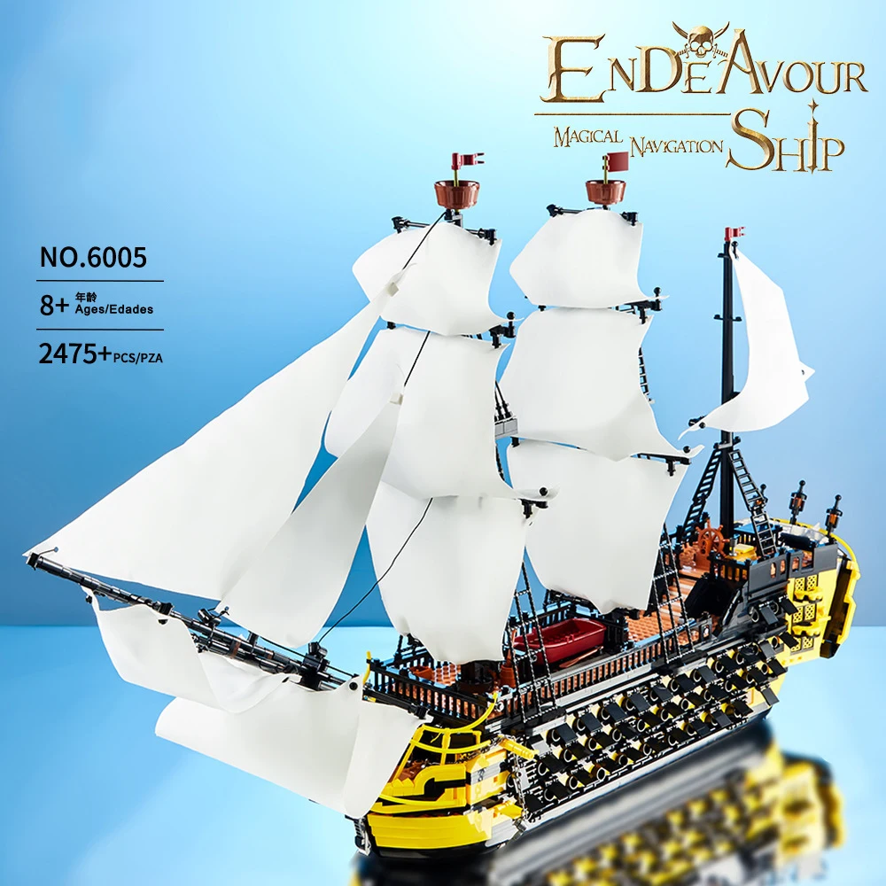 Endeavour Pirate Warship Building Blocks Set 2475PCS Detailed Galleon Model Kit with Sailboat Rigging DIY Desktop Decor Toy Gift
