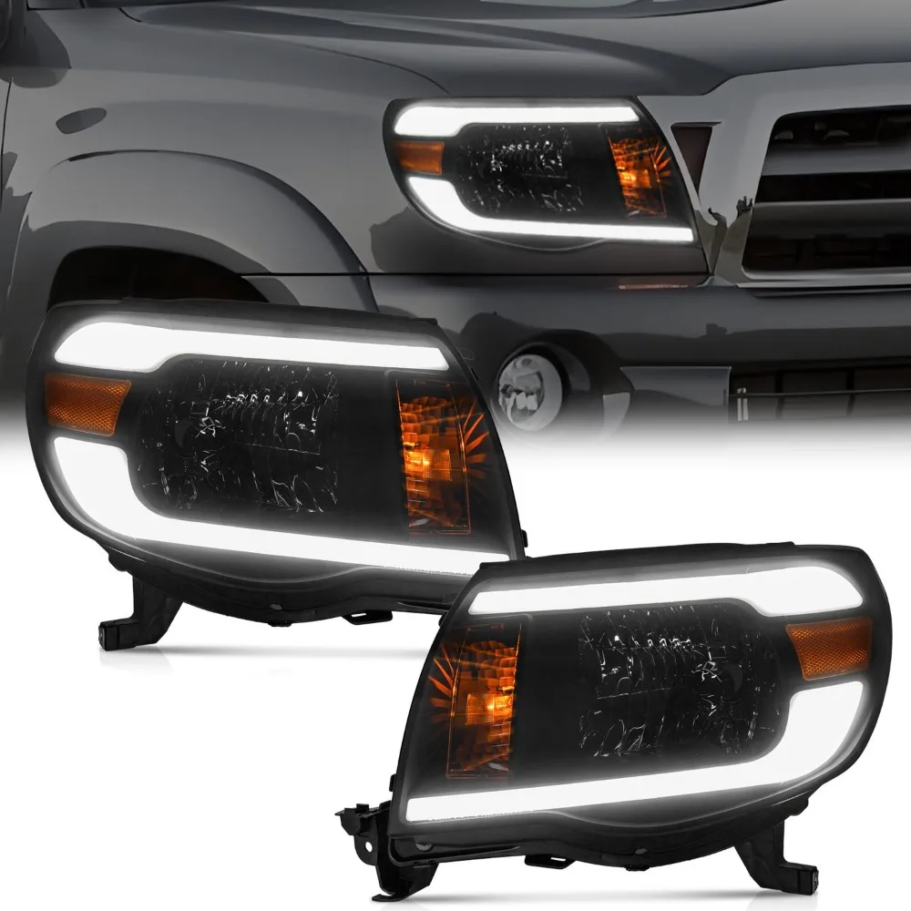 Pair Headlights Assembly For 2005-2011 Toyota Tacoma W/LED DRL Headlamps LH+RH