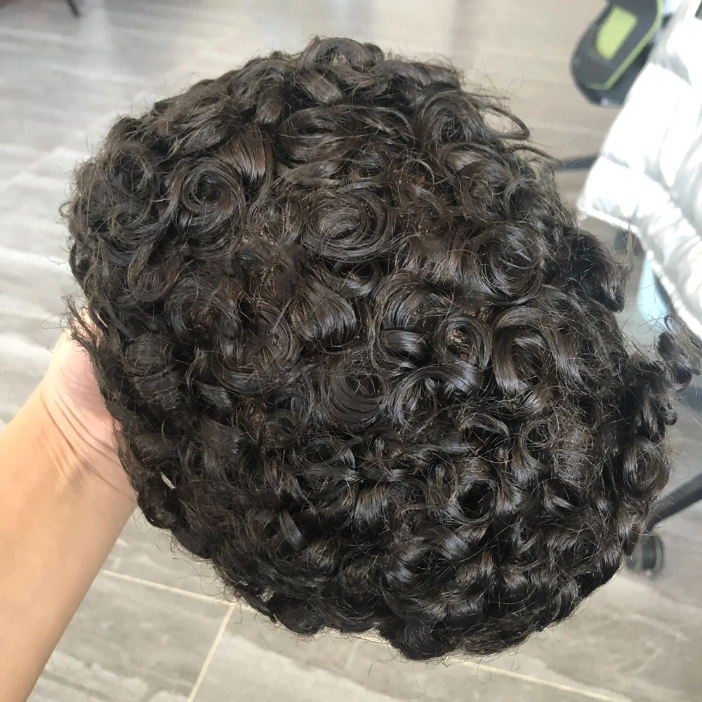 تصفيفة الشعر الطبيعي المجعد الرجال سوبر دائم الشعر البشري الشعر المستعار 18 مللي متر 20 مللي متر 22 مللي متر تنفس أحادية شبكة الدانتيل NPU محيط الاصطناعية