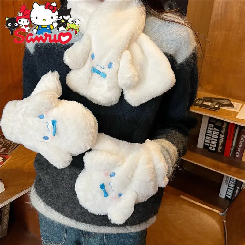 Sanrio – gants en peluche pour filles, mignons, à grandes oreilles, pour chiens, cyclisme, hiver, froid, épais, pour étudiants, chauds, cadeaux pour filles