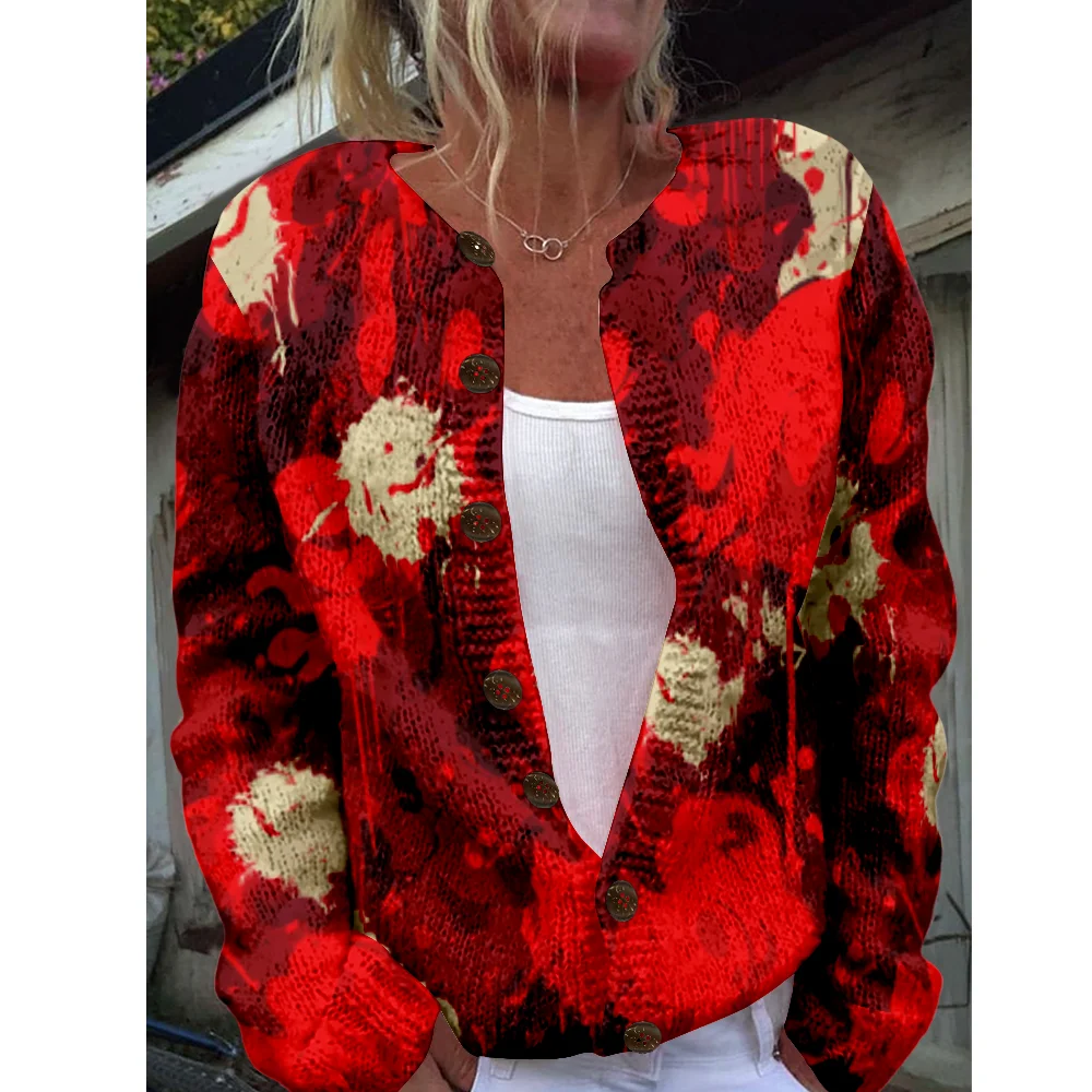 

Женский свитер на Хэллоуин, кровавые свитера ужасов, осень-зима, вязаный кардиган, вязаный топ, модные повседневные крутые джемперы, уличная одежда