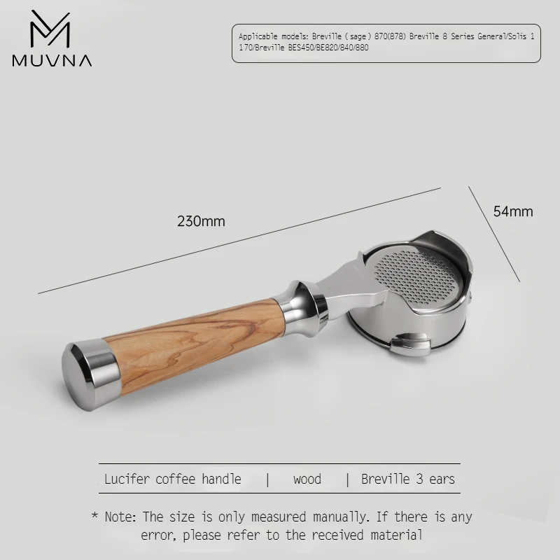 MUVNA Espresso bodemloze portafilter Lucifer-serie, naakte portafilter met mand, geschikt voor E61/Nuova/Delonghi/Breville-machines