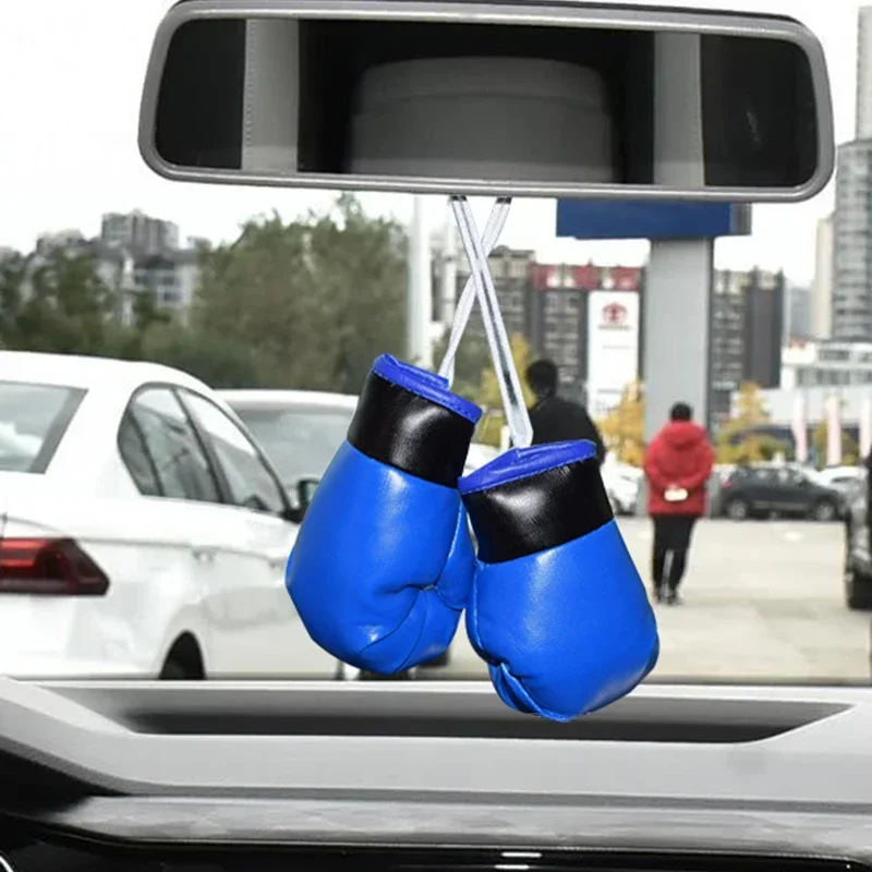 

1Pair Car Boxing Gloves Hanging Ornament - Leather Rearview Mirror Pendant, Cool DIY Interior Decor & Auto Accessories