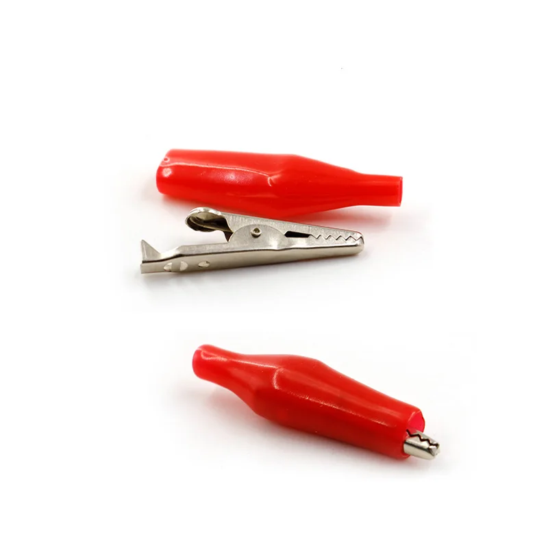 10PCS 27.712 Red and black sheathed medium-sized crocodile clamp, test clamp, wire clamp, pointed mouth clamp, opening 11mm