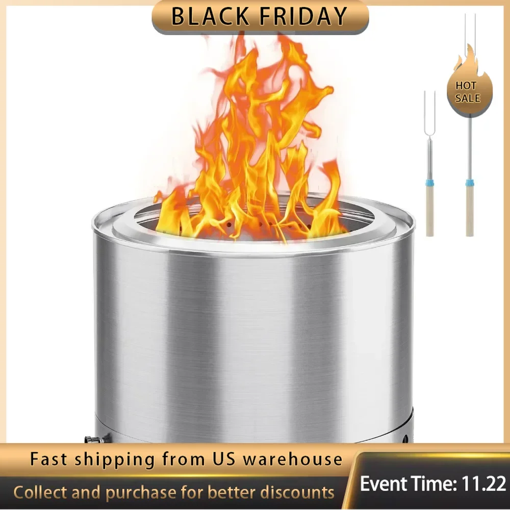 19.5 inch Low Smoke Fire Pit Outdoor Personal Fireplace Portable Waterproof Cover and Roasting Stickers Outdoor TablewareBBQ