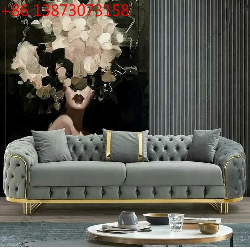 

American fabric sofa Italian minimalist designer living room straight row sofa velvet European buckle home sofa