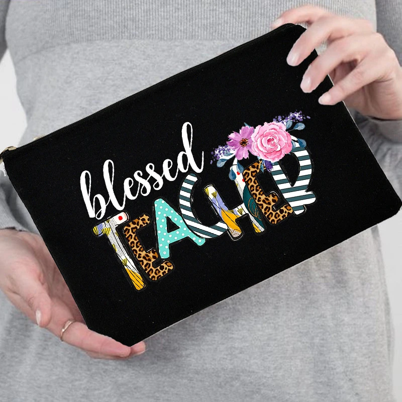 Blessed Teacher Portable Travel Organize Storage Pouch Female Makeup Cosmetic Bag Pencil Bag Purse Best Gift Zipper Beauty Case