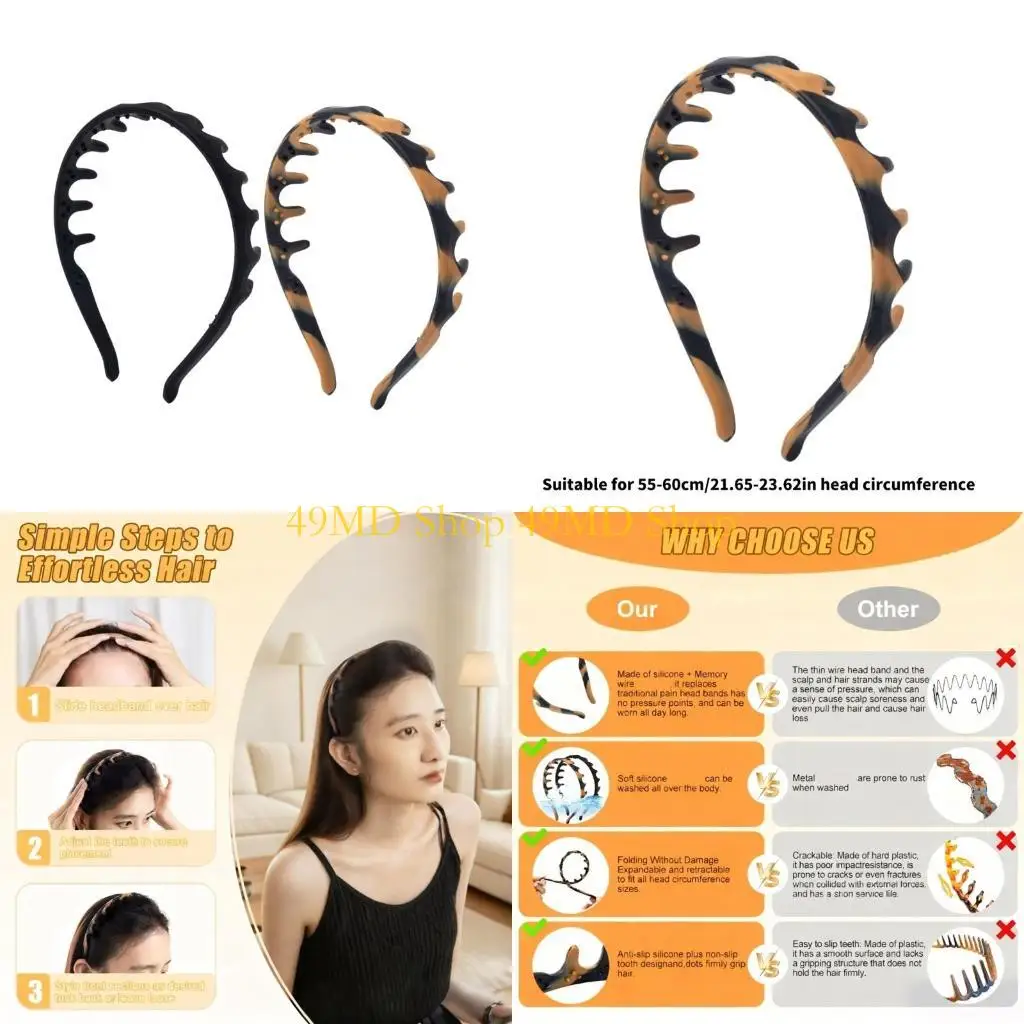 

49MD Silicone Hairband For Kids Adult Soft Stretchy Design Strong Hold Styling Hairband For School Office Sport Activity