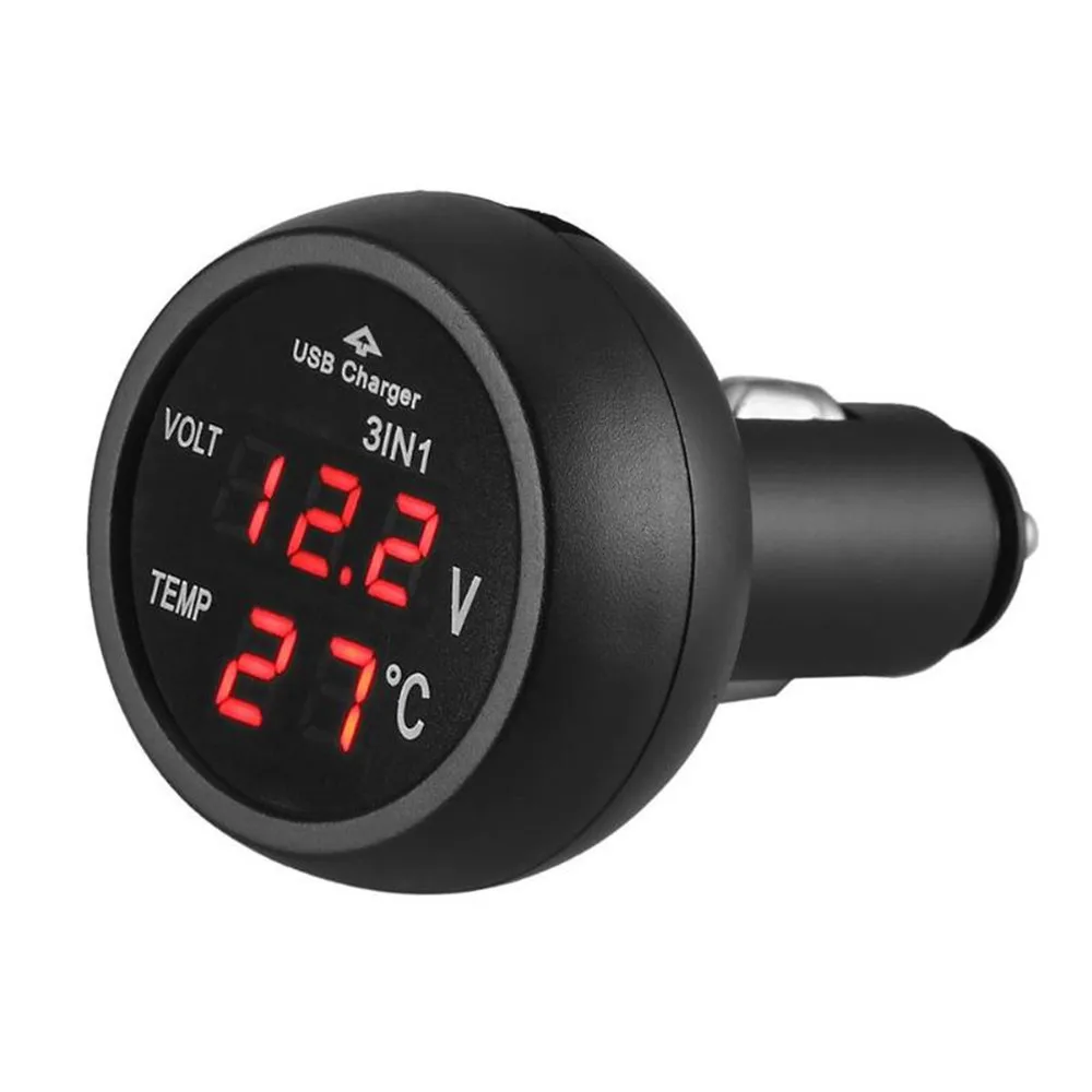 

Digital LED Car Cigarette Lighter Voltmeter Thermometer Car Truck USB Charger 12V/24V Temperature Meter Voltmeter 3 in 1/ 2 in 1