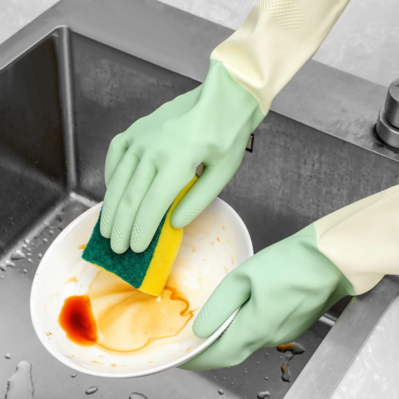 1 Piece Of Waterproof Latex Kitchen Gloves (rubber Gloves) In Mint Green, Suitable For Dishwashing, Cleaning And Household Use