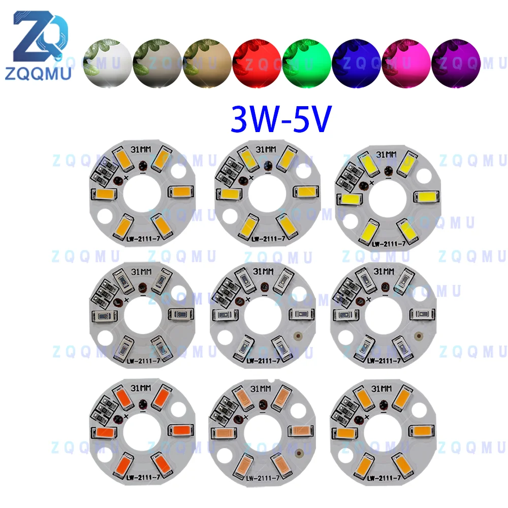 10PCS DC5V 3W SMD5730 LED Chip Round Light Bead Bulb Lamp DIY Source Board Pink Purple Blue Red Green Yellow Natural Warm White