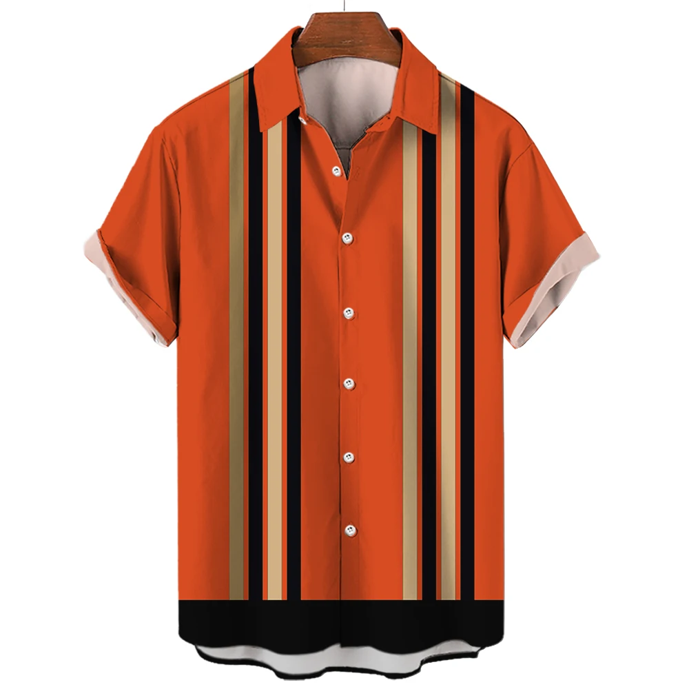 Fashion Men Striped Button Shirt Summer Oversized Short Sleeve Business Casual Streetwear Male