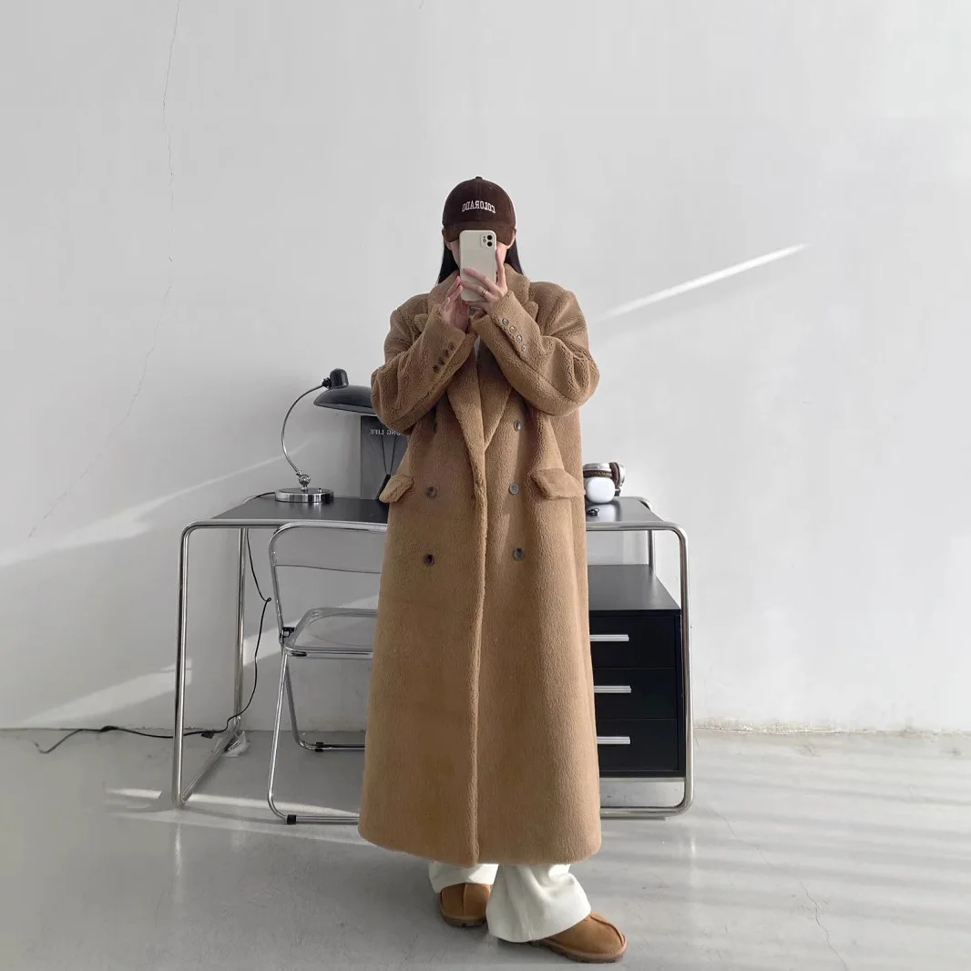 30 wool granule real fur coat 2024 winter new item over knee women's long sheep shearing fur coat