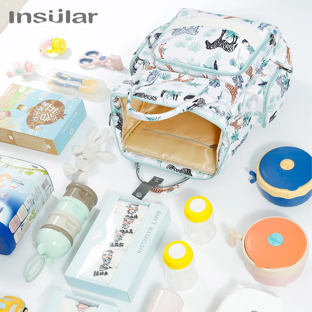 Insular Baby Diaper Backpack Fashion Mummy Travel Stroller Bag Large Capacity Mother Bag Carrying Pregnant Baby Nappy Backpack