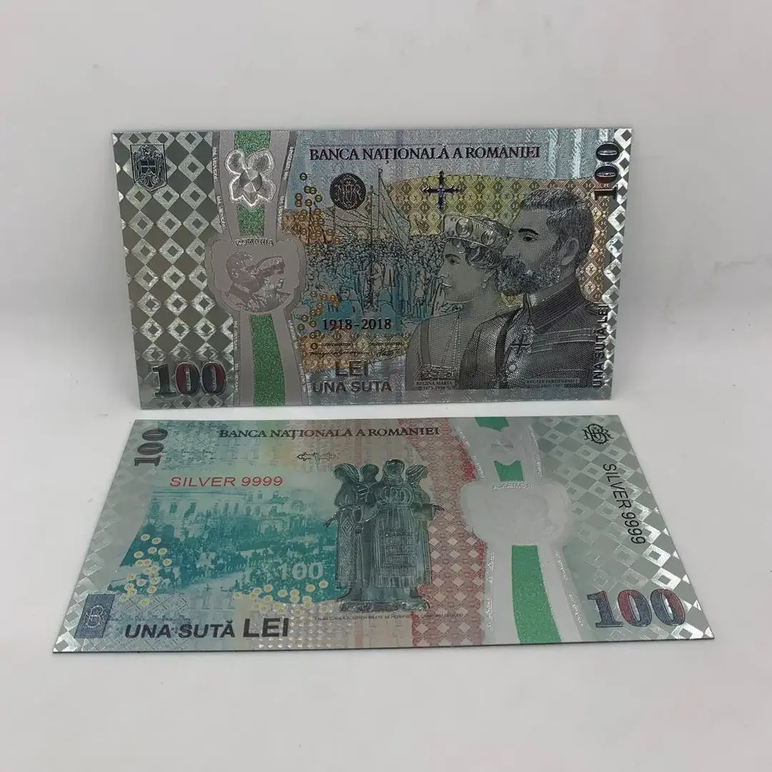 10 pcs More Designs Romanian Gold Banknote 1 2 5 10 50 100 200 500 1000 Lei ROMANIA Silver souvenir Currency Card for collection