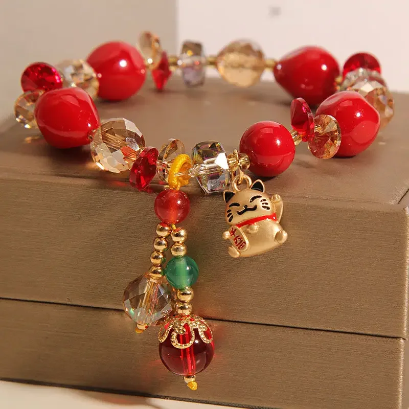 Luckcat Bracelet Female Ins Niche Design This Life Year Red Luckage Good Lucky Bead Student Girlfriend HandString Attract Wealth