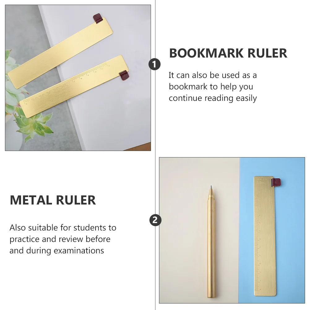 

2Pcs Metal Rulers Bookmark Measuring Rulers Portable Lightweight Sturdy Drawing Ruler for Students Study Use Metal Ruler