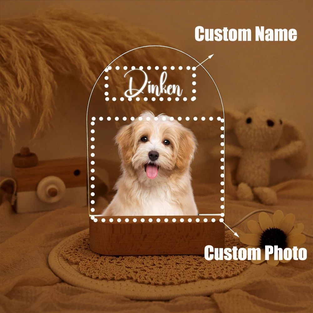 

Custom Acrylic Pet Portrait Glow Personalized with Pet Photo Text Luminous Home Decor Pet Unique Memorial Keepsake for Pet Lover
