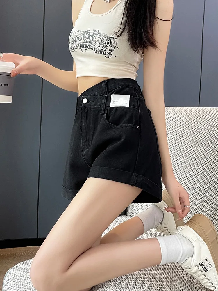 

High Waist A-Line Short Shorts Women's Summer Thin Denim High Waist Slimming Wide Leg Hot Pants Casual Cotton Blend Jeans