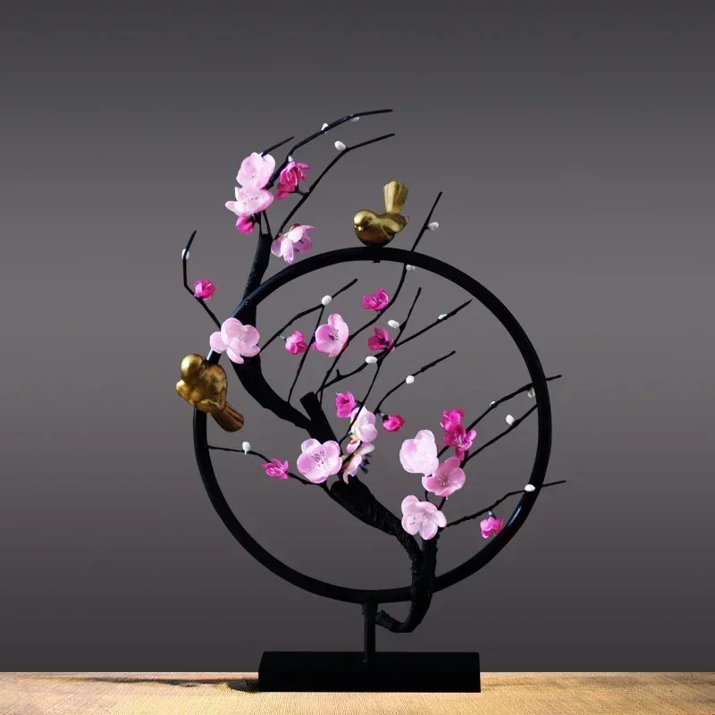 Chinese Plum Tea Room Flower Bird Zen Lucky Flowers Ornament Home Furnishing Decoration Crafts Office Desktop Mascot Figurines