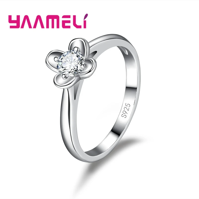 925 Sterling Silver Ring Shining Cubic Zircon Eternity Promise Jewelry for Woman Girlfriend Flower Austrian Crystal Bague