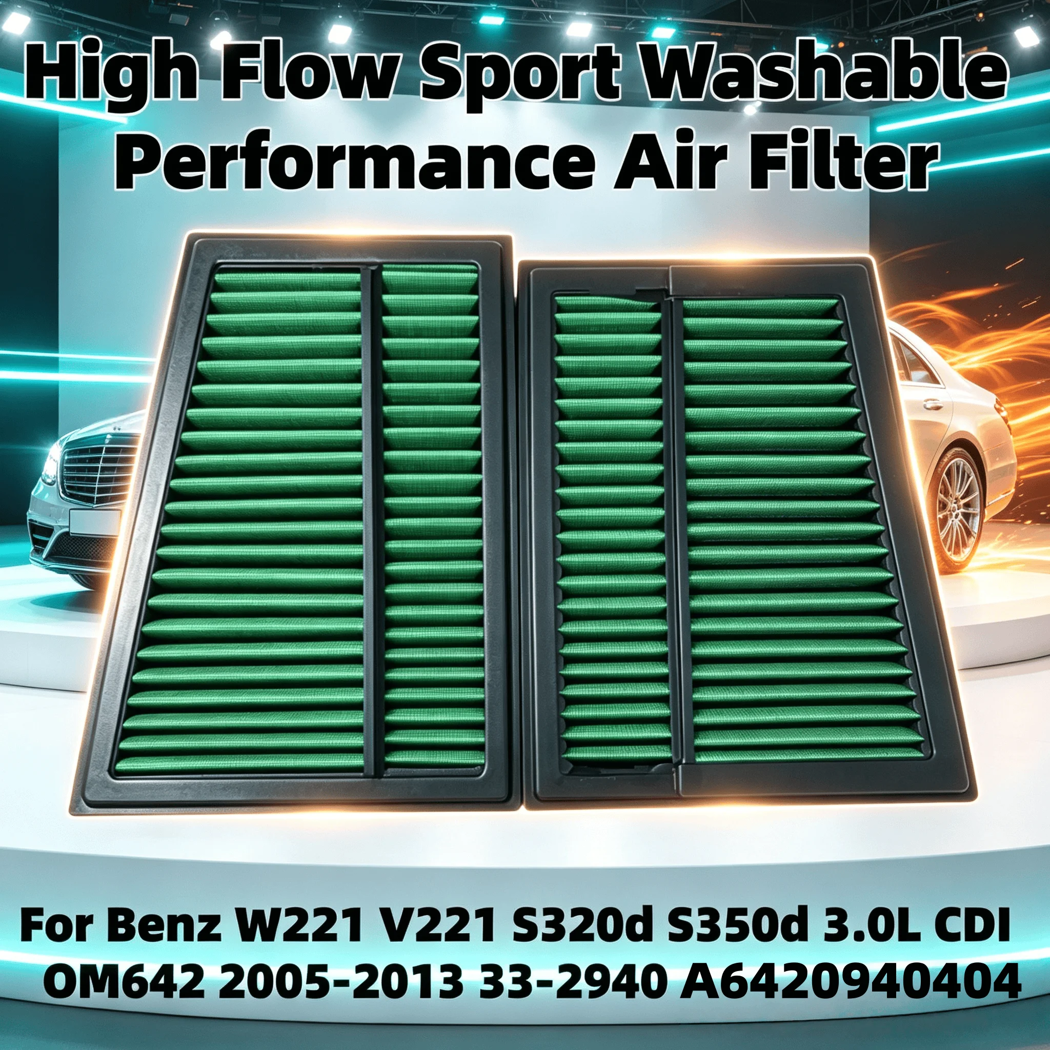 

High Flow Sport Washable Performance Air Filter For Benz W221 V221 S320d S350d 3.0L CDI OM642 2005-2013 33-2940 A6420940404