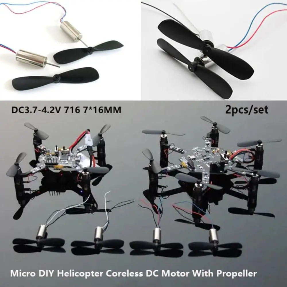 2pcs/set DC3.7-4.2V Coreless DC Motor With Propeller 716 7*16MM Great Torque High Speed Motor Direct Current
