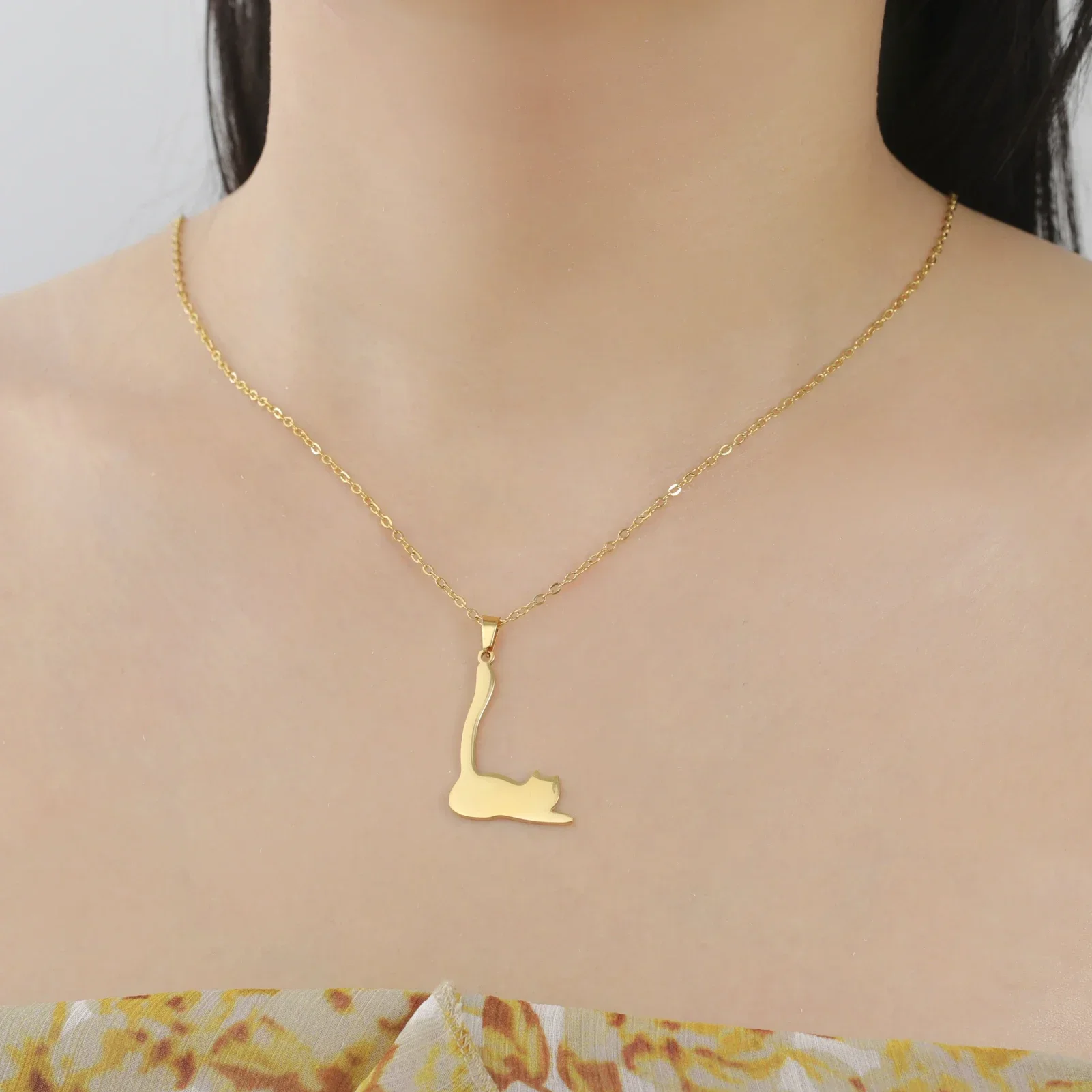Skyrim Cat Kitten Pendant Necklaces Stainless Steel Gold Color Chain Necklace Cute Animal Jewelry for Women Girls Birthday Gift 4