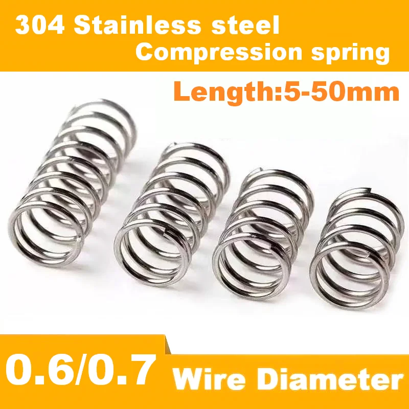 

304 stainless steel compression spring, Micro spring,Wire Dia 0.6/0.7mm,Outer Dia4-12mm,Length5-50mm,10pcs/lot return spring
