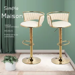 Juego de taburetes de bar de 2 piezas, silla, taburete de bar pequeño con respaldo, altura ajustable, taburete de mostrador de terciopelo y metal