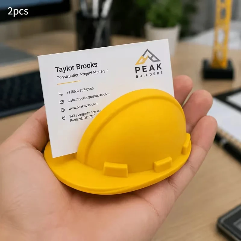 2pcs Yellow Helmet Business Card Holder for Architects & Civil Engineers Creative Desktop Card Box Office Storage Display Rack