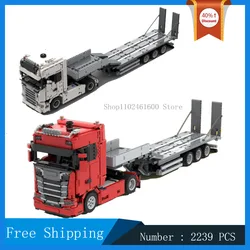 Building Blocks MOC Red Truck Trailer Vehicle Transport Car Technology Bricks Assemble Toy Birthday Present Children Gift