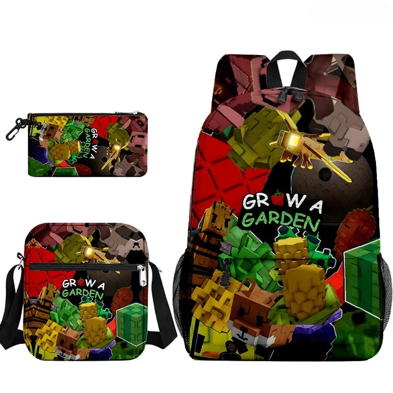 

3pcs/set Roblox Grow A Garden Creative Cartoon Primary Secondary School Students Schoolbag Backpack, Pencil Case, Shoulder Bag