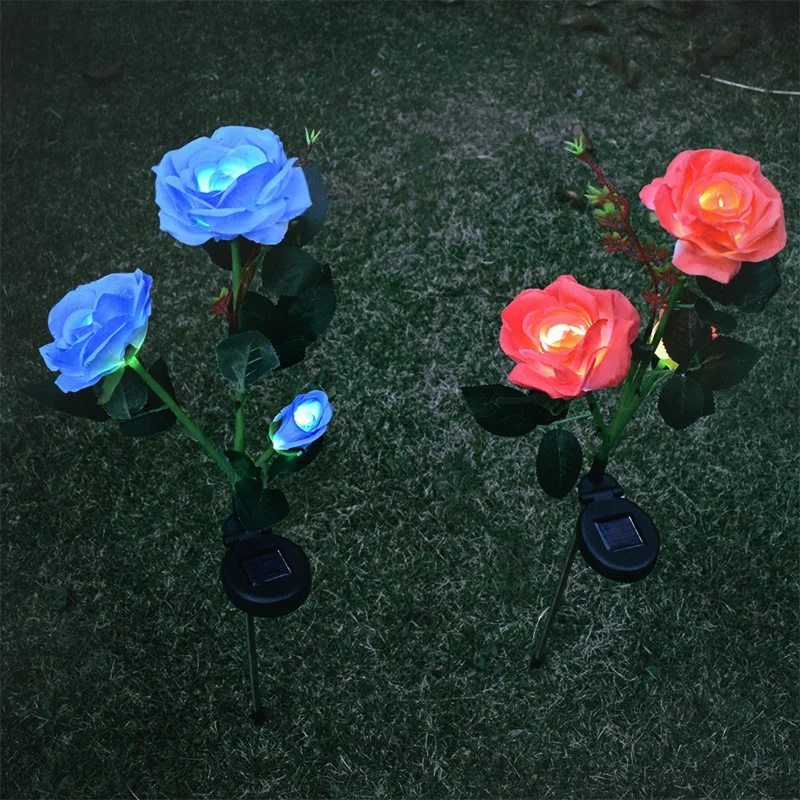 Solar simulation flower lamp, rose garden, garden, park decoration lamp, 3-head flower lamp, solar landscape lawn lamp