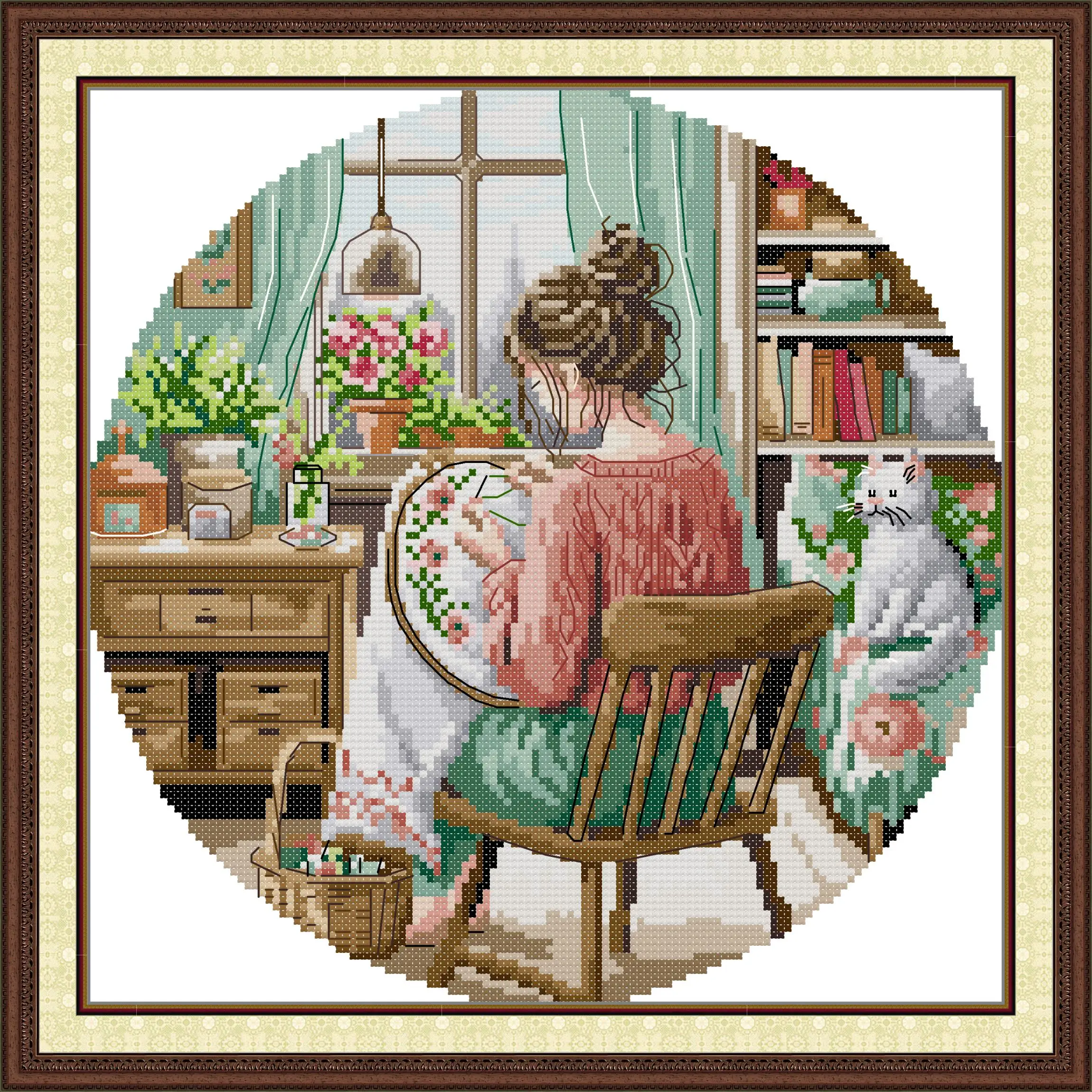 

Maydear Full Cross Stitch Kit, 11CT/14CT/16CT/9CT Aida Fabric,DMC Threads Sewing Pattern Embroidery Set-Embroidered girl