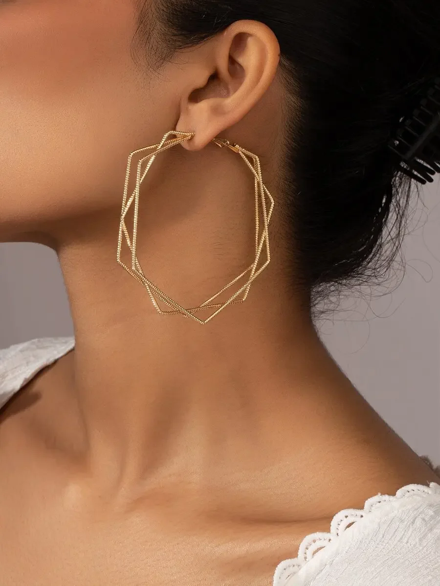 

Geometric Design Layered Hoop Earrings For Women