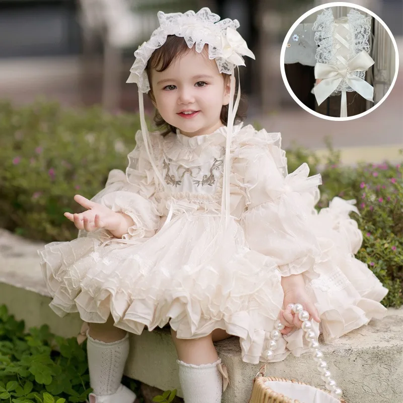 Baby Girl Princess Spanish Tutu Dress Long Sleeve Child Vintage Vestido Lolita Party Birthday Pageant Costume Baby Clothes 1-10Y