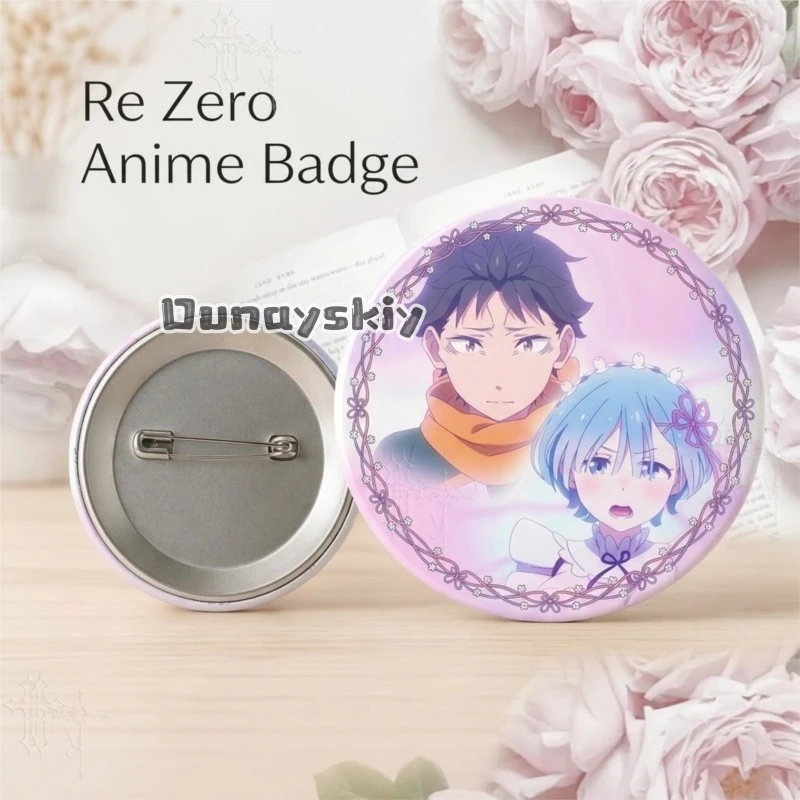 Re0 Zero Starting Life InAnther World Badge Anime Cosplay Accessory Tin Brooch For Comic Con Collection Backpack Decor Halloween