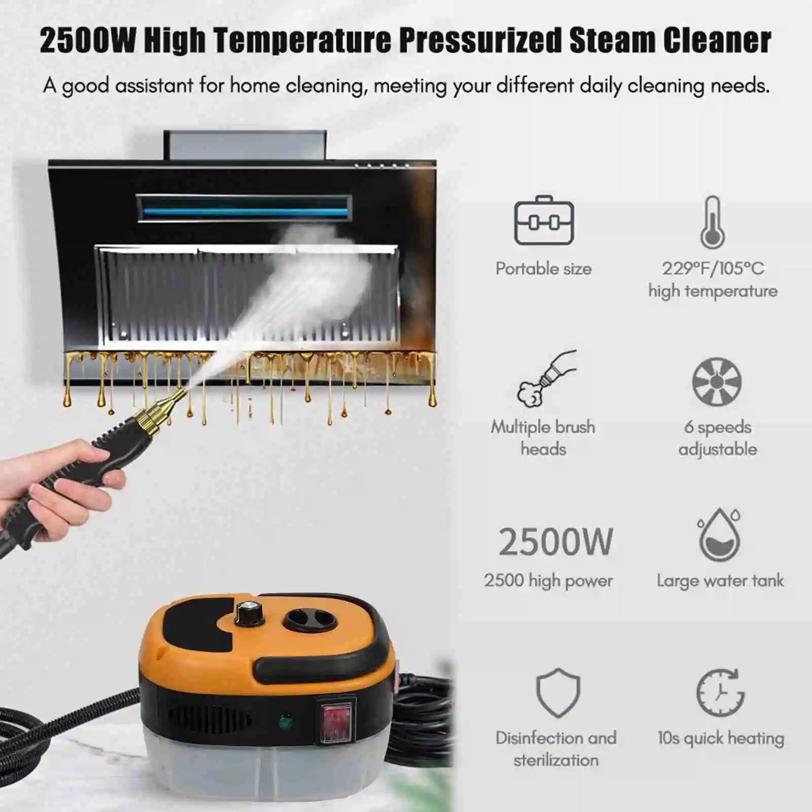 منظف البخار 2500 واط منظف البخار المحمول ارتفاع درجة الحرارة ارتفاع ضغط آلة التنظيف بالبخار المحمولة للمنزل التجارية #4
