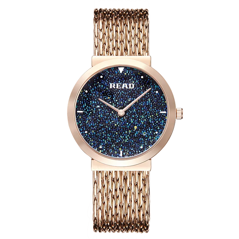 READ Ladies Analog Fashion Watch | Sparkling Blue Dial | Metal Mesh Bracelet | Daily Water Resistant Women Casual Wrist Watch
