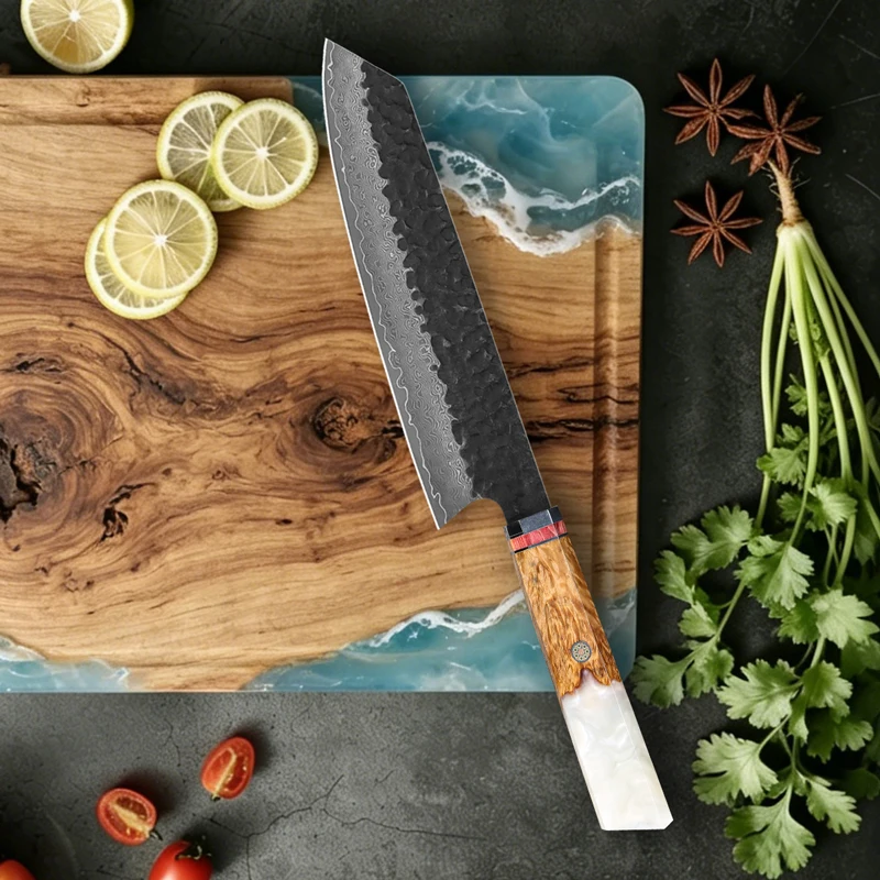 8 inch Professional Chef Knife Handmade Damascus Steel Japanese kiritsuke knife  Resin wood Handle Meat & Vegetable