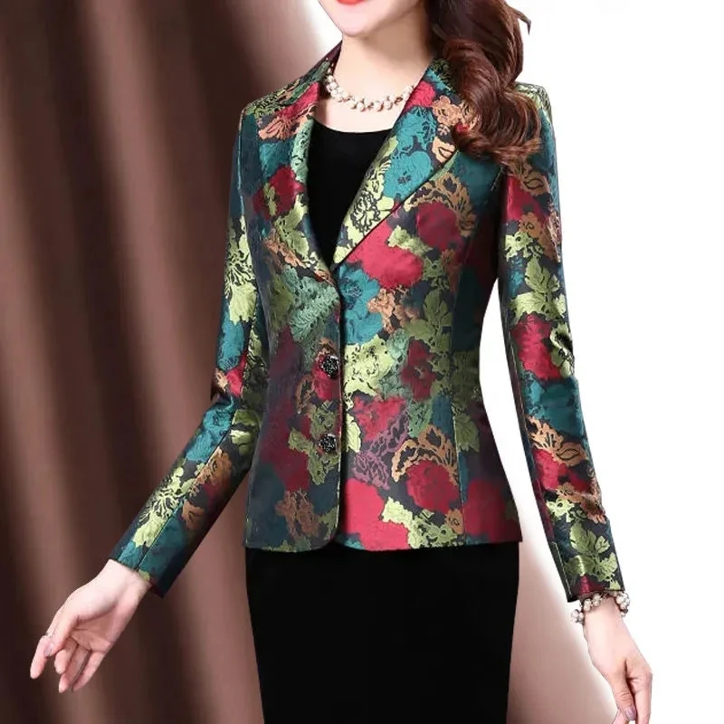 Blazer Coat Female Spring Autumn New Korean Slim Print Suit Jacket Temperament Elegant Fashion Women Blazers Single Breasted Top