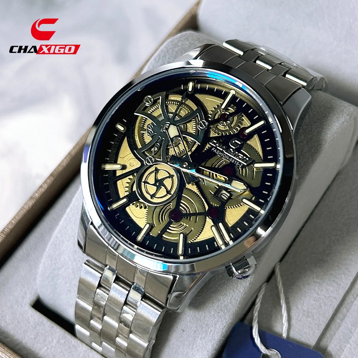

CHAXIGO Men's Watch Turns Second Hand Alloy Steel Strap Waterproof Sports Business Quartz Watch Men