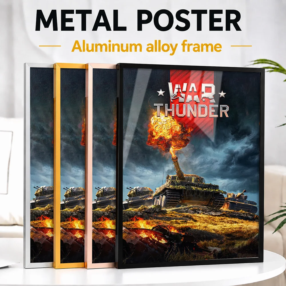War Thunder Tank Battle Framed Metal Poster Personalized Photo Camouflaged Machine Style Wall Art For Den Memorable Gamer Gift