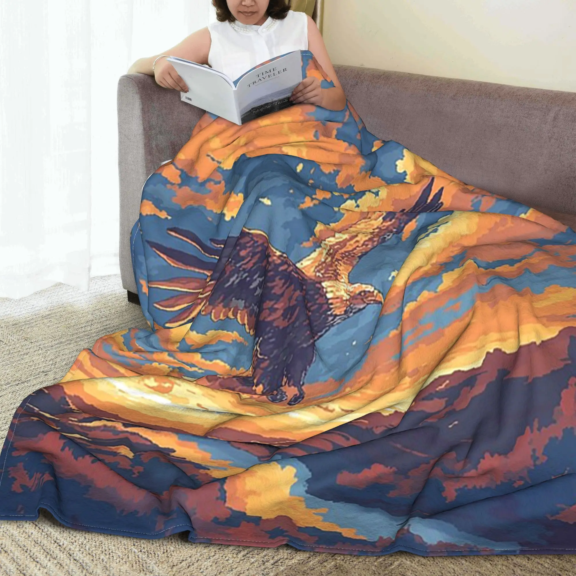 Pixel Eagle Soaring Through Valley Blanket Portable Flannel Sofa Throw Blanket for Home Bedroom Office Throws Bedspread Quilt