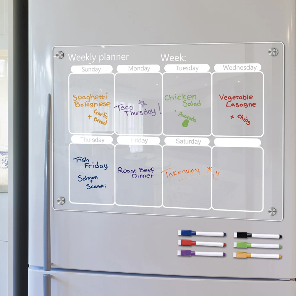 1 Pc Magnetic Board Calendar For Fridge Weekly Planner With 6 Colors Markers Clear Acrylic Refrigerator Board